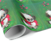 Vintage kerstpuppy Holiday Cadeaupapier (Rol Hoek)