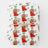 Vintage kerstpuppy inpakpapier vel (In situ)