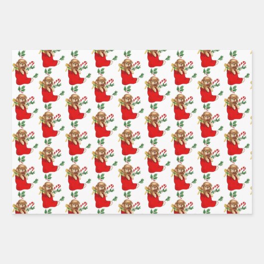 Vintage kerstpuppy inpakpapier vel (Voorkant)