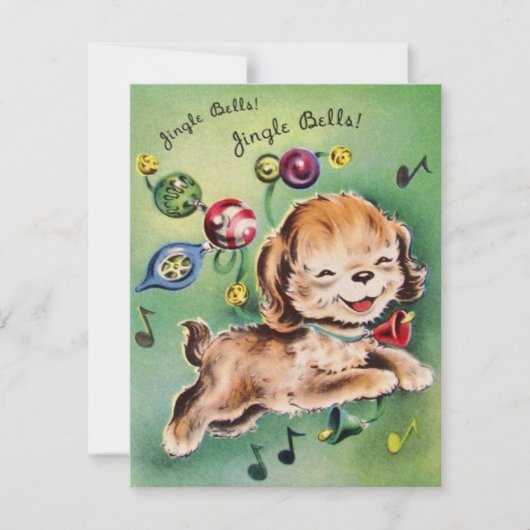 Vintage kerstpuppy zingen feestdagenkaart (Voorkant)