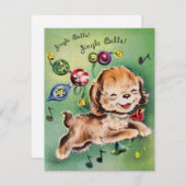 Vintage kerstpuppy zingen feestdagenkaart (Voorkant / Achterkant)