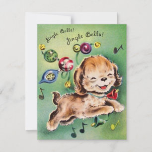 Vintage kerstpuppy zingen feestdagenkaart