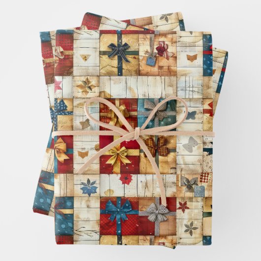 Vintage kerstquilt inpakpapier vel (In situ)
