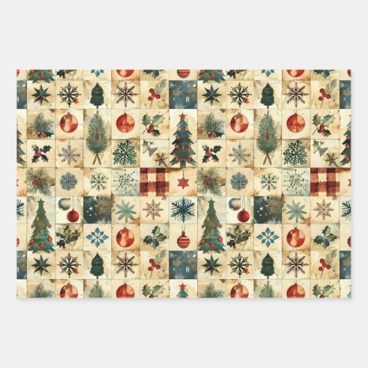 Vintage kerstquilt inpakpapier vel (Voorkant 3)