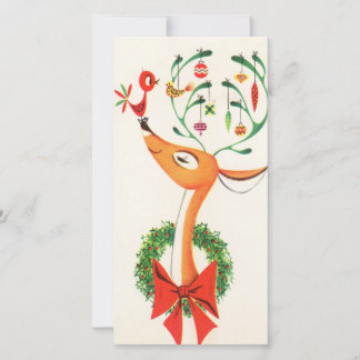 Vintage Kerstrendier met Vogels en Ornament Feestdagenkaart
