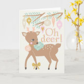 Vintage kerstrendiercrème roze illustratie kaart (Gele Bloem)