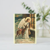 Vintage kerstrendieren en engel briefkaart (Staand voorkant)
