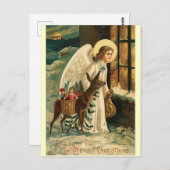 Vintage kerstrendieren en engel briefkaart (Voorkant / Achterkant)