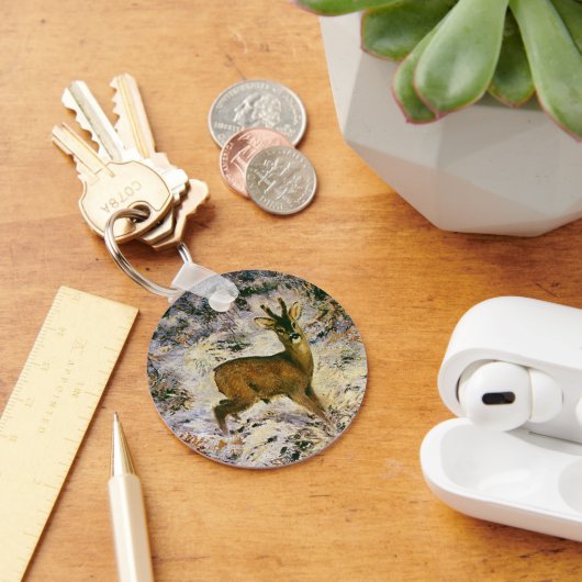 Vintage-kerstrenrender in wintervorst sleutelhanger (Bureau)