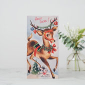 Vintage-kerstrenrendierster Feestdagenkaart (Staand voorkant)