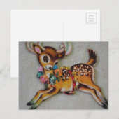 Vintage-kerstrenrenrendieres uit 1950 feestdagenkaart (Voorkant / Achterkant)