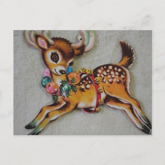 Vintage-kerstrenrenrendieres uit 1950 feestdagenkaart (Voorkant)