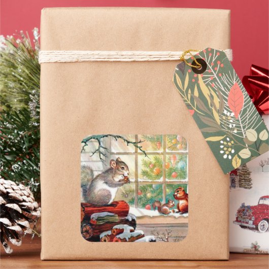 Vintage kerstretro animal Holiday sticker (Feestdagen)