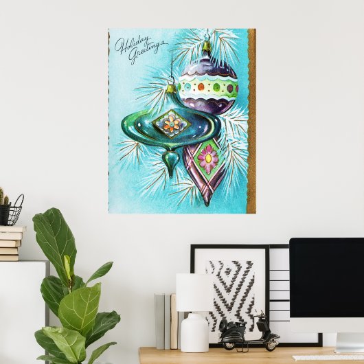 Vintage kerstretro feestbommen poster (Thuiskantoor)