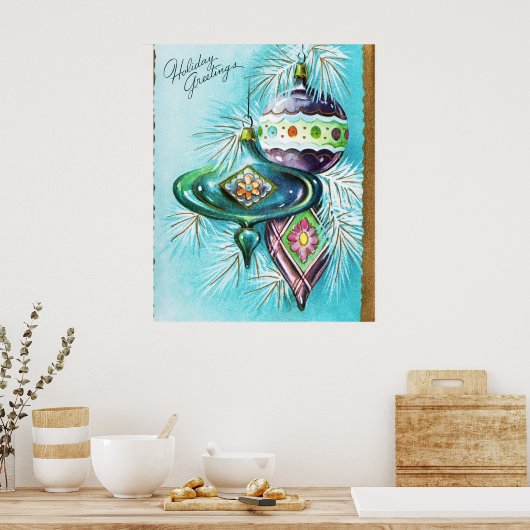 Vintage kerstretro feestbommen poster (Keuken)