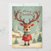 Vintage Kerstretro rendier in sneeuwvlokken Feestdagenkaart (Voorkant)