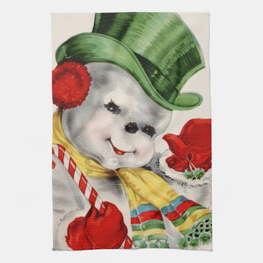 Vintage kerstretro snowman keukenhanddoek (Verticaal)