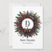 Vintage kerstrijke Plaid Mongram krans Feestdagenkaart (Voorkant)
