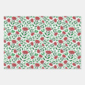 Vintage kerstRobin Berries Red Green Pattern Inpakpapier Vel (Voorkant 3)