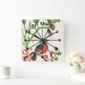 Vintage KerstRobin Vierkante Klok (Huis)