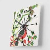 Vintage KerstRobin Vierkante Klok (Hoek)