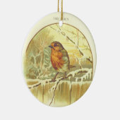 Vintage Kerstrode Robin Keramisch Ornament (Rechts)
