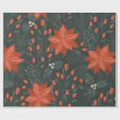 Vintage-kerstrood Poinsettia Patroon Cadeaupapier (Vlak)