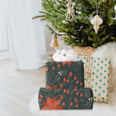 Vintage-kerstrood Poinsettia Patroon Cadeaupapier