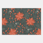 Vintage-kerstrood Poinsettia Patroon Inpakpapier Vel (Voorkant 2)