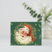Vintage-kerstrood, witte en groene kerstman briefkaart (Staand voorkant)