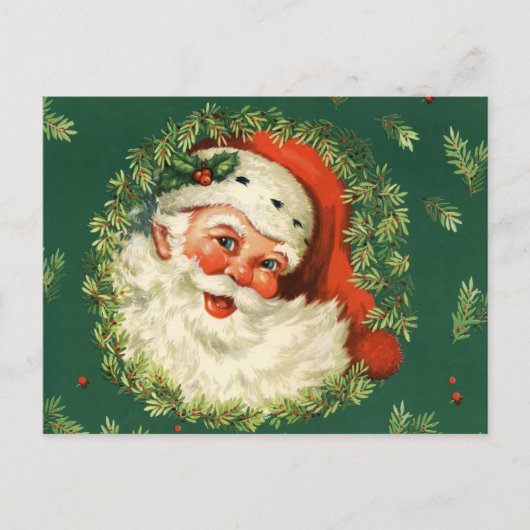 Vintage-kerstrood, witte en groene kerstman briefkaart (Voorkant)