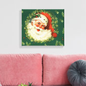 Vintage-kerstrood, witte en groene kerstman canvas afdruk (Insitu (Woonkamer))