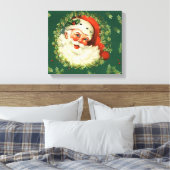 Vintage-kerstrood, witte en groene kerstman canvas afdruk (Insitu (Slaapkamer))