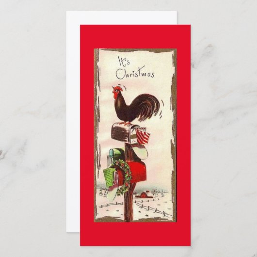 Vintage-kerstrooster Feestdagenkaart (Voorkant / Achterkant)