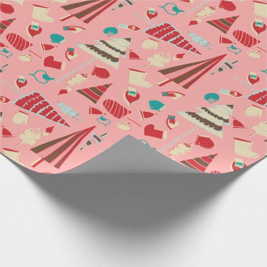 Vintage kerstroze cadeaupapier (Hoek)