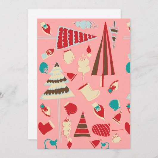 Vintage kerstroze feestdagenkaart (Voorkant / Achterkant)