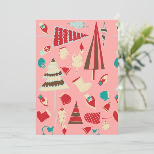 Vintage kerstroze feestdagenkaart (Staand voorkant)