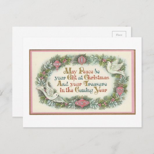 Vintage kerstroze met duiken feestdagenkaart (Voorkant / Achterkant)