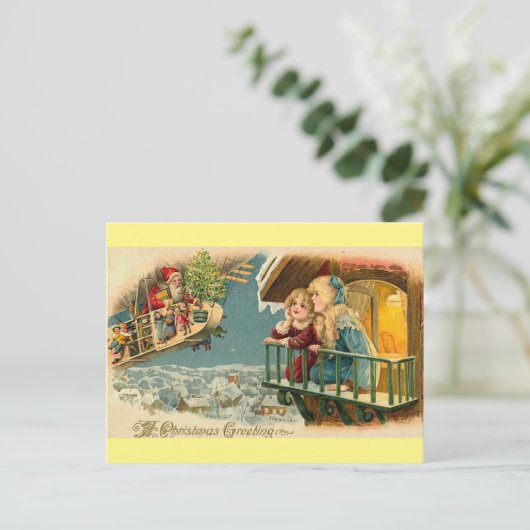 Vintage kerstsanta in luchtballon briefkaart (Staand voorkant)