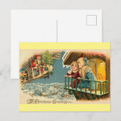 Vintage kerstsanta in luchtballon briefkaart (Voorkant / Achterkant)