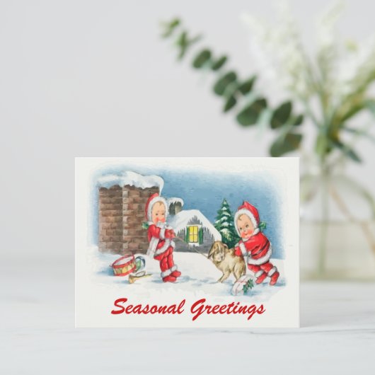 Vintage kerstscène briefkaarten (Staand voorkant)