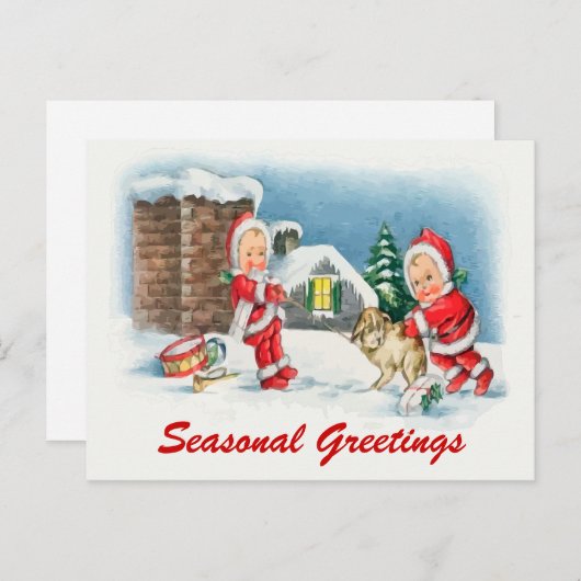 Vintage kerstscène briefkaarten (Voorkant / Achterkant)