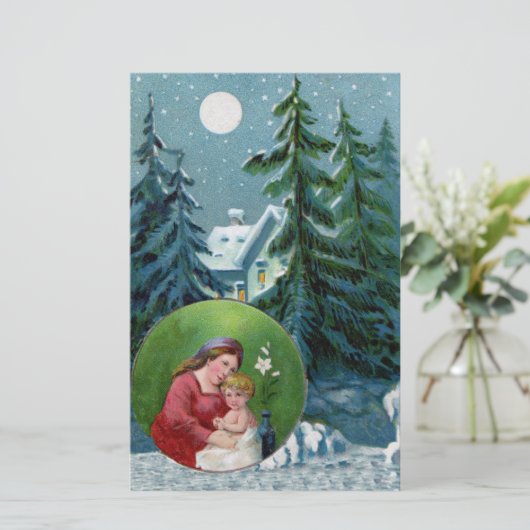 Vintage-kerstscène Briefpapier (Staand voorkant)