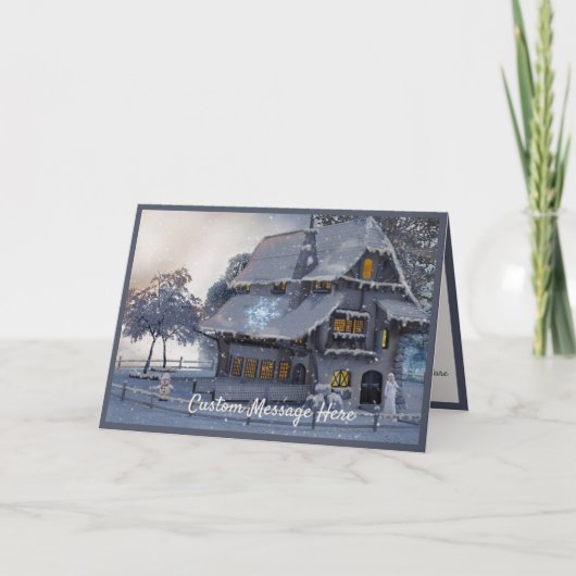 Vintage kerstscene Cottage Snowman Kaart (Voorkant)