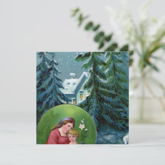 Vintage-kerstscène Feestdagenkaart (Staand voorkant)