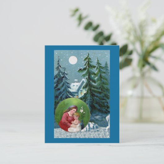 Vintage-kerstscène Feestdagenkaart (Staand voorkant)