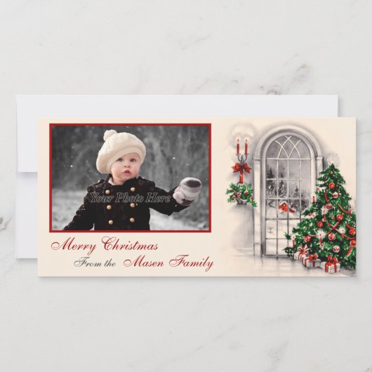 Vintage-kerstscène-fotokaart Feestdagenkaart (Voorkant)