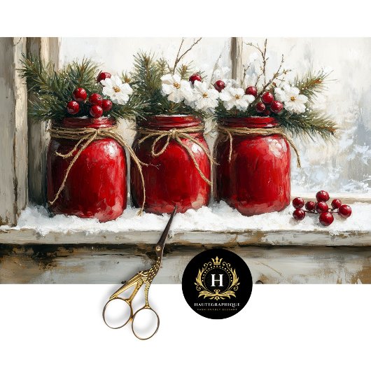 Vintage Kerstscène Mason Jars Decoupage Tissuepapier