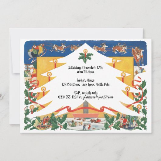 Vintage kerstscène met kerstman kaart (Achterkant)