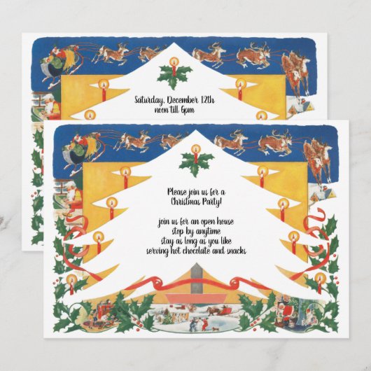 Vintage kerstscène met kerstman kaart (Voorkant / Achterkant)